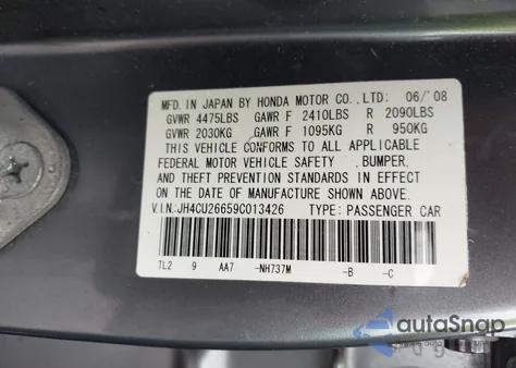 2009 Acura Tsx from USA, damaged, VIN JH4CU26659C013426